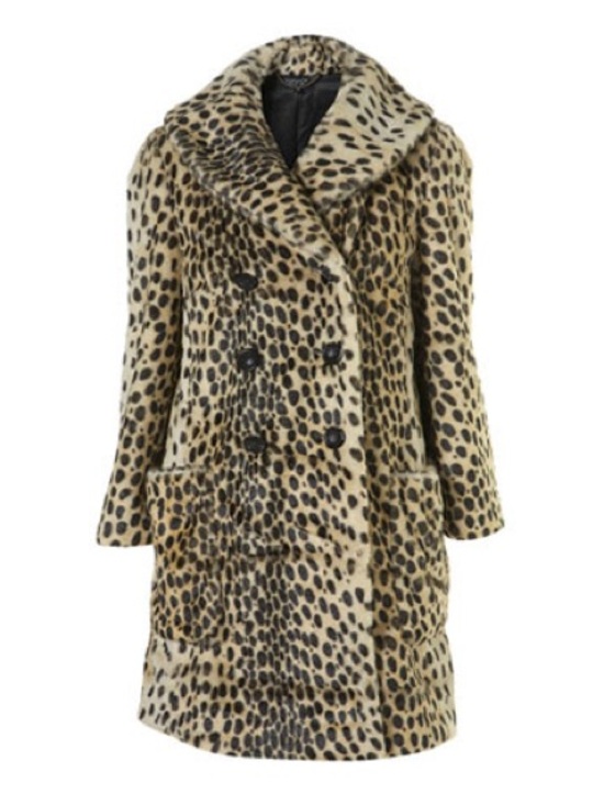 Topshop Jackets & Blazers - Vintage Topshop Kate Moss Leopard Print Faux Fur Pea Coat - Beige & Black
